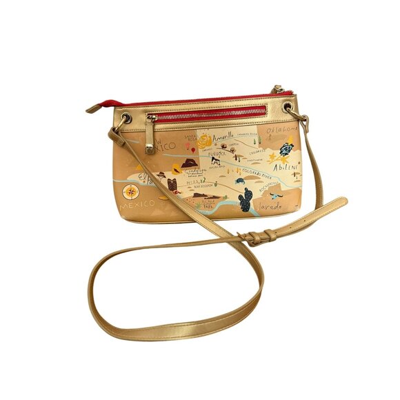 Spartina 449 Texas Crossbody Bag With Map Print Design & Adjustable Strap - Picture 1 of 6